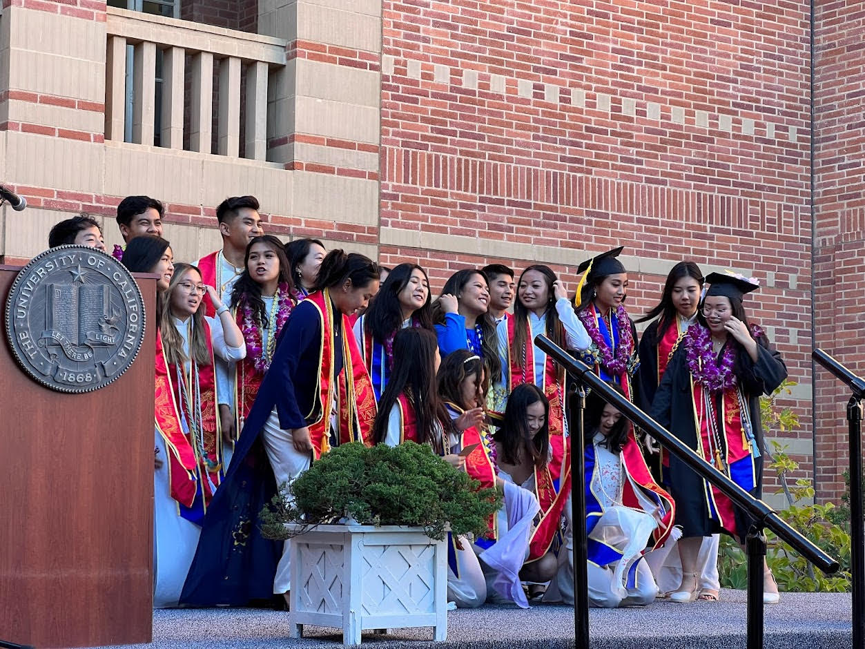 Vietnamese students posing for graduation